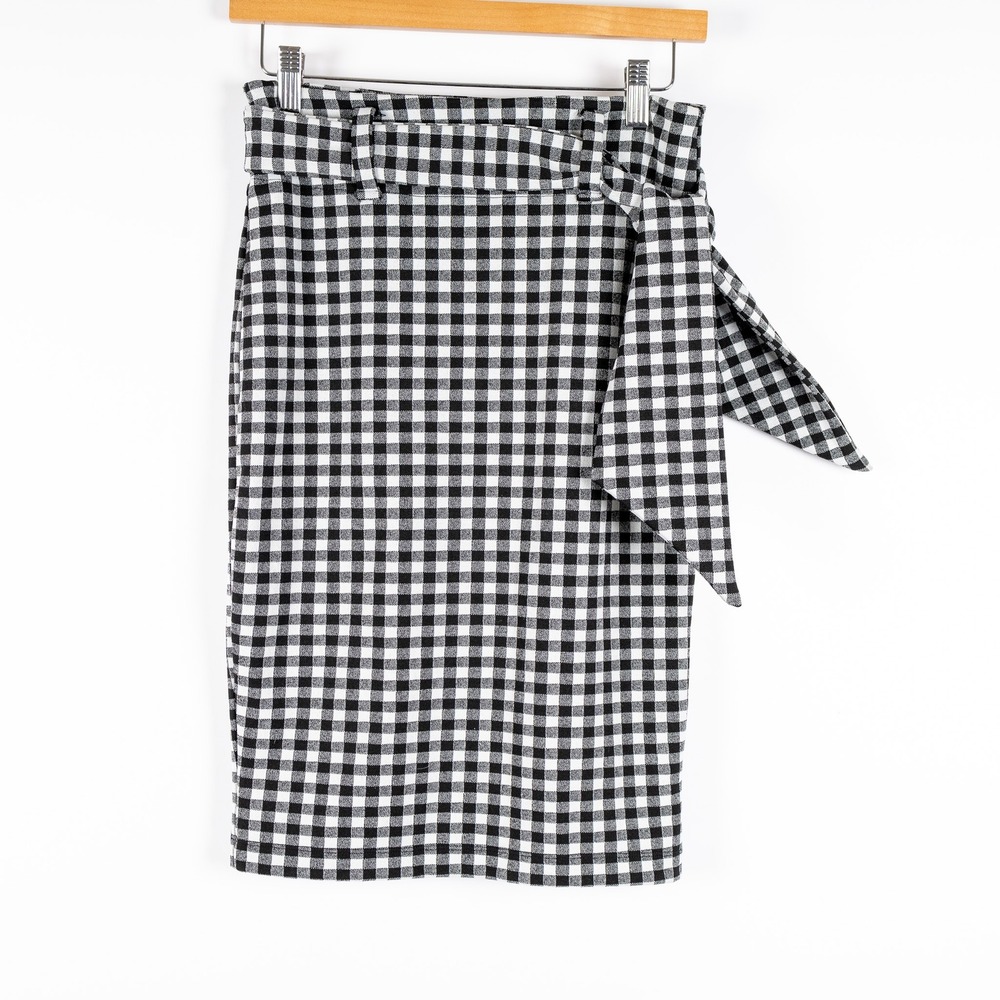 Maeve Anthropologie‎ Black White Gingham Pencil Skirt Tie Waist Women's Small